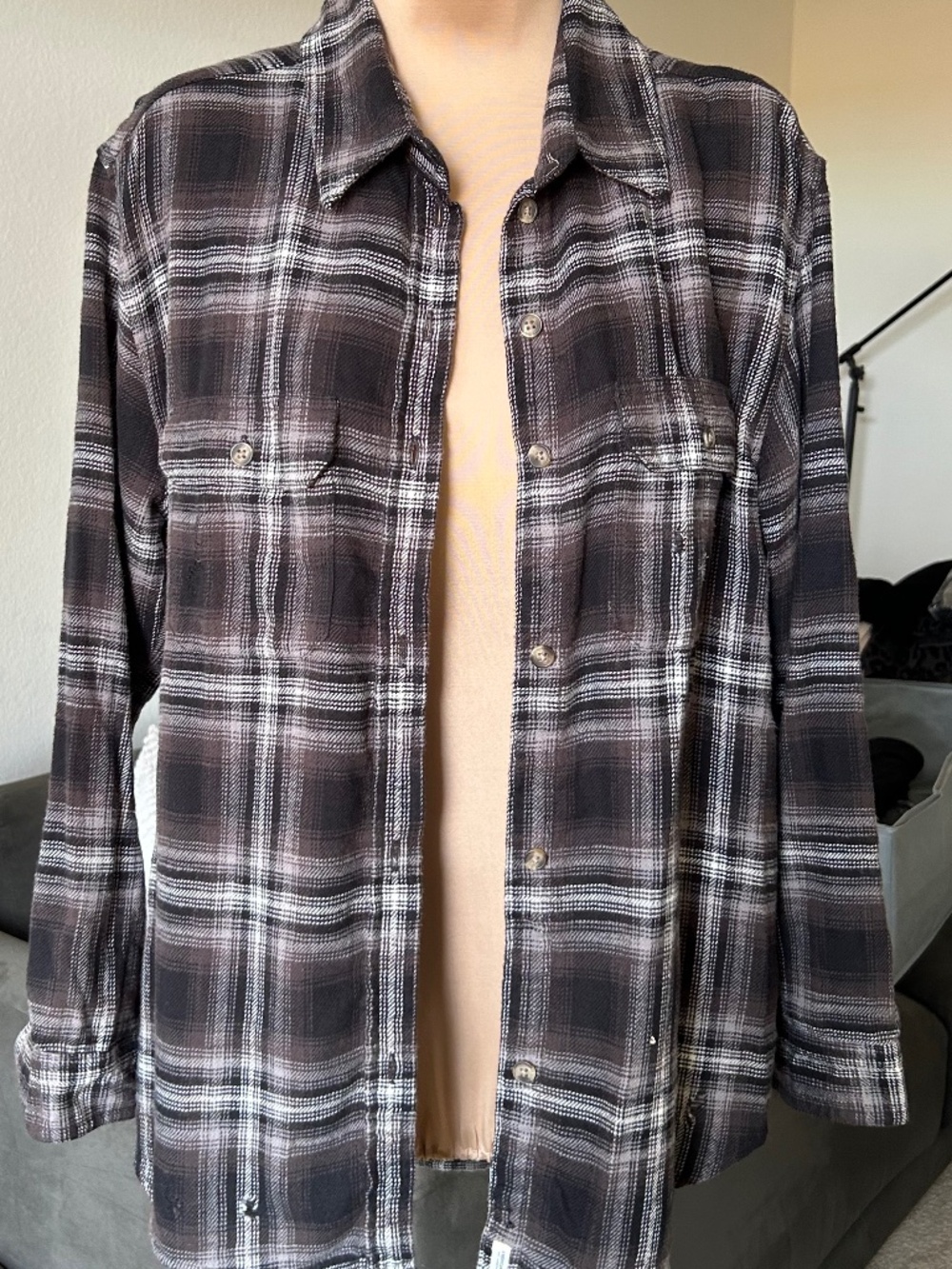 AMERICAN EAGLE Destroyed Plaid Flannel Button Down Shirt NWT